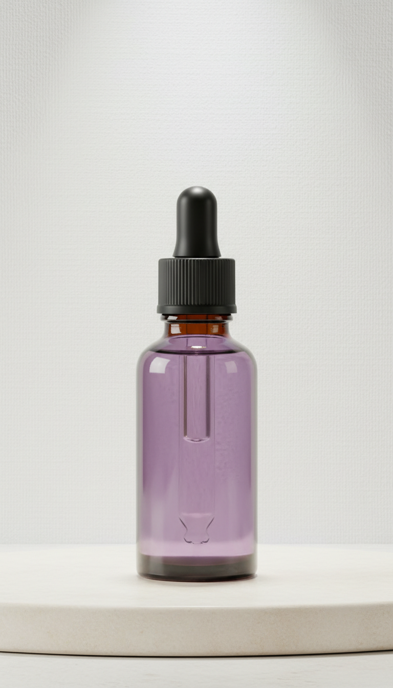 Aceite esencial de lavanda en frasco ámbar con gotero